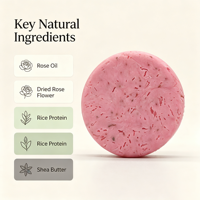 Shampooing solide à la rose naturelle, sans plastique, zéro déchet, anti-frisottis, nourrissant, shampooing solide floral pour cheveux secs, sensibles et abîmés
