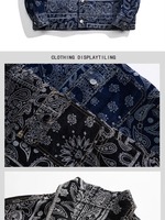 Vente en gros ODM – Nouveauté Automne : Vestes en jean vintage imprimées Paisley pour hommes – Motif floral cachemire entièrement imprimé