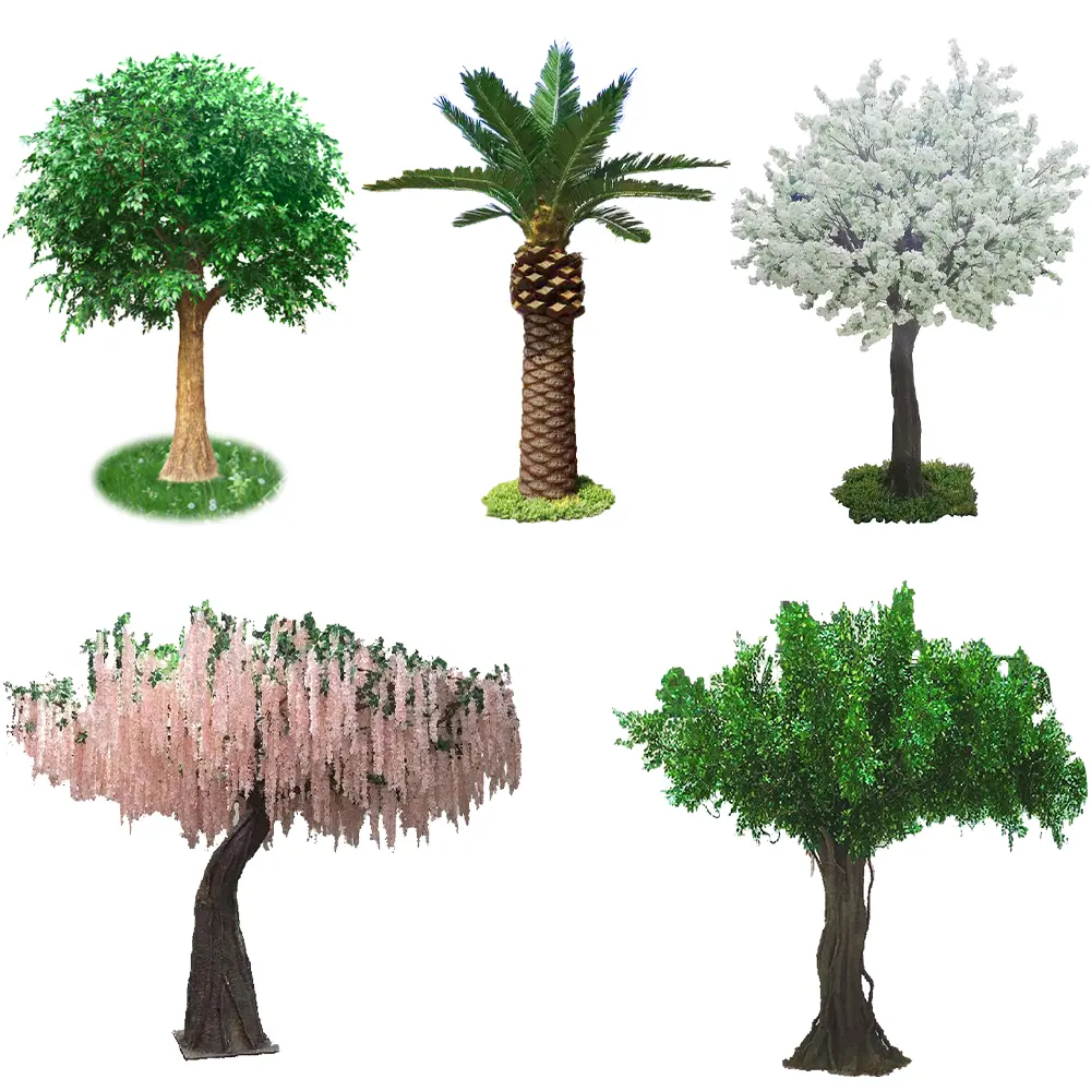 फैक्टरी मूल्य गैर-ज्वलनशील गार्डन वेडिंग सजावट खिलना कृत्रिम पेड़ प्लास्टिक नकली सजावटी पेड़ हथेली मेपल बरगद का पेड़