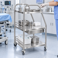 Edelstahl-Instrumentenwagen für die klinische Diagnostik mit Ablageflächen und Rollen zum Transport von Geräten