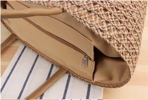 Bolso Tote Bohemio de Paja con Decoración de Letras, Bolso de Hombro de Verano para Mujer con Cierre de Cremallera, Dos Asas, Poliéster, 28cm de Alto, 41cm - Product Image 5