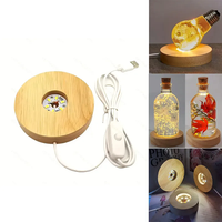 Base de Luz LED USB de 5V y 6CM, Luz Nocturna con Base de Madera Blanca/Cálida para Lámpara de Cristal 3D, Lámpara de Madera 3D, Luz Nocturna USB 3D