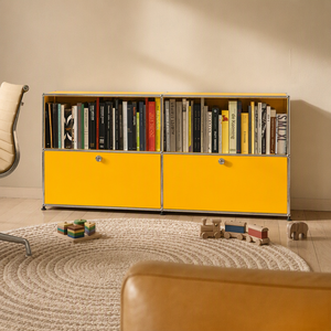 Meuble bas modulaire, étagère en métal jaune doré, cadre chromé, armoire de rangement pour chambre et salon, en acier, taille et couleur personnalisables, DIY - Product Image 1