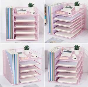 Desk <b>Organizers</b> and Accessories 5 Tier Paper Letter Tray <b>Organizer</b> with <b>File</b> Holder Desktop <b>Organizer</b> for Office Supplies Pink - Product Image 3