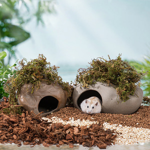 Tente cachette pour hamster en forme de montagne, pour l'été, intérieur/extérieur, accessoires de cage, lit, pierre céramique, couvercle amovible - Product Image 1