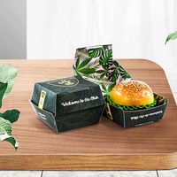 Boîte à lunch américaine en papier kraft noir personnalisée, épaisse, carrée, avec impression couleur, pliable, jetable, pour hamburgers