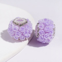 Perle acriliche fantasia sfuse fai da te, a forma di rosa, con catena in metallo argentato e strass trasparenti per penne decorabili e creazione di gioielli