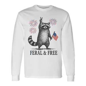 Camiseta de manga larga Feral And Free Raccoon para adultos, unisex, con cuello redondo, impresión digital, actividades promocionales - Product Image 1