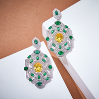 Laiton en forme de diamant vert Zirconium boucles d'oreilles de luxe femmes bijoux argent aiguille Anti allergie anniversaire cadeau