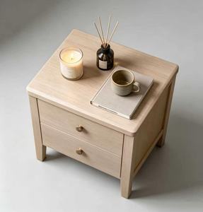 Natural Solid Wood Nightstand,2 Drawer Minimalist Straight Leg Bedside Cabinet for Nordic Bedroom <b>Night</b> <b>Stand</b> - Product Image 6