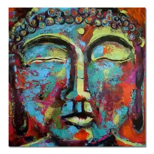 Modern Religion Wall Artwork Colorful Heavy Texture Buddha Head Hand Painted Acrylic Oil Painting