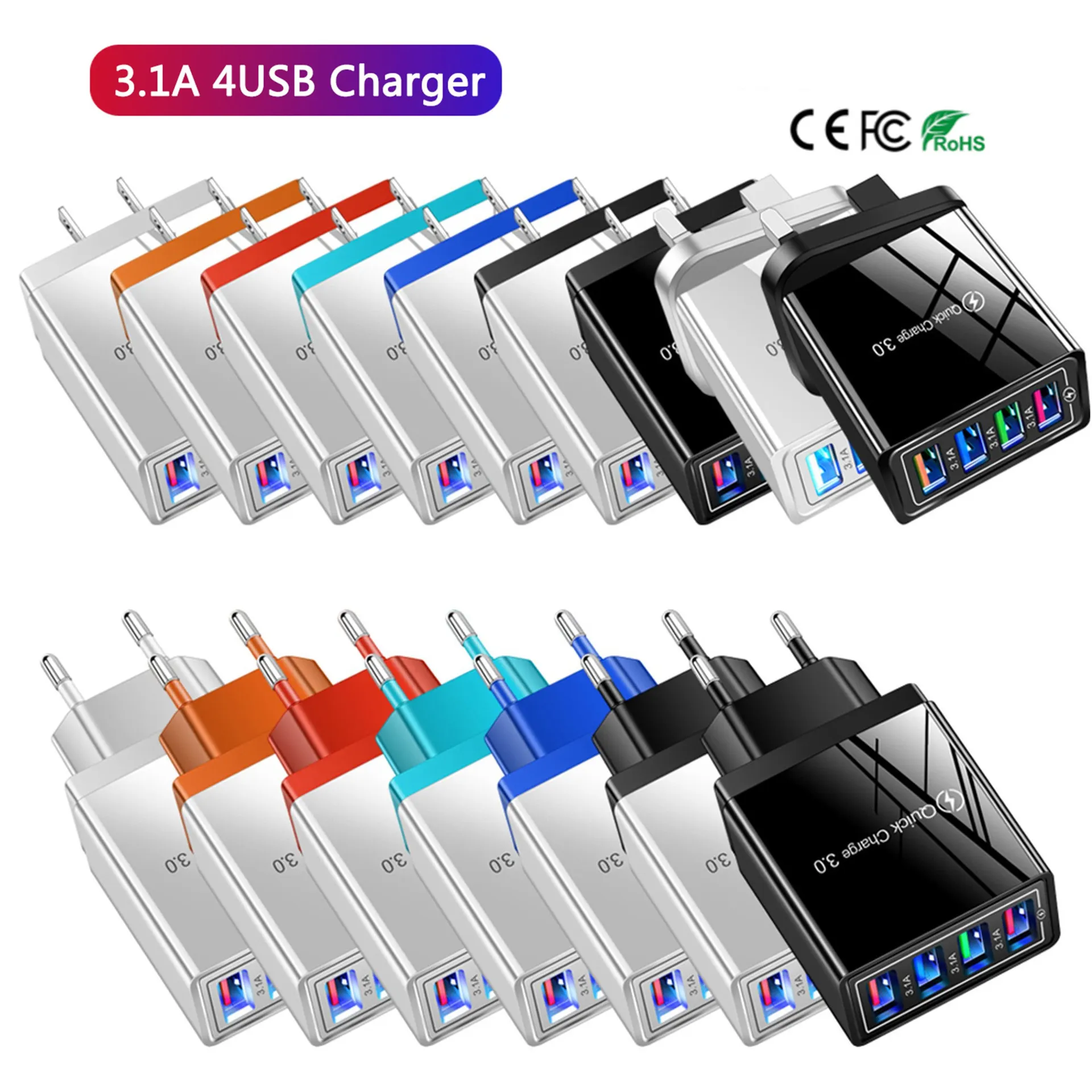 HYTO Ventes d'usine Téléphone portable 4 ports rapide quatre chargeur USB Adaptateur prise murale Chargeur voyage 4 chargeur USB Adaptateur