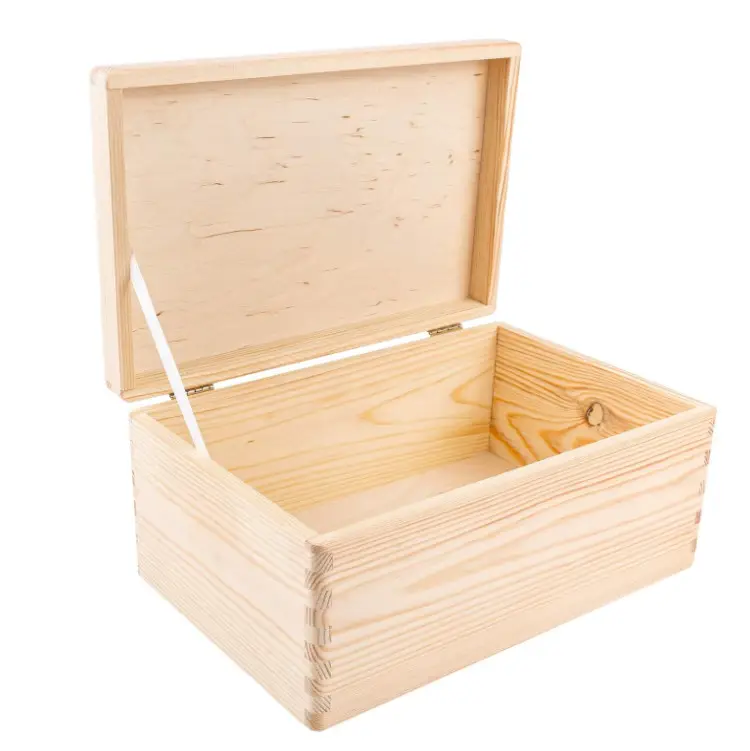 Caja de almacenamiento de madera grande de decoración creativa con tapa con bisagras caja de regalo lisa sin pintar