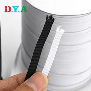 Atacado de alta qualidade preto e branco látex plana branco elastic braid cord 6mmsoft malha trançado elástico para costura