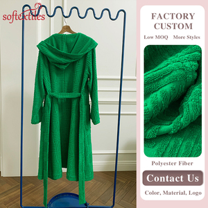 Softextiles Custom Logo Luxury Green Pure Cotton Jacquard <strong>Hooded</strong> <strong>Bathrobe</strong> Quick-drying Breathable Bath Robe Spa <strong>Bathrobe</strong> - Product Image 4