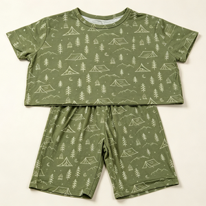 Conjunto de Pijama Estampado Verde para Niña, Ropa de Dormir de Viscosa de Manga Corta, Conjunto de 2 Piezas Personalizado para Niños, Ropa de Estar por Casa para Niños, Marcas de Pijamas - Product Image 6