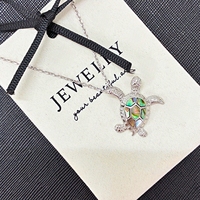 Collier Pendentif Tortue en Argent Sterling 925 avec Incrustation de Coquille d'Ormeau Naturelle, Bijou Tropical Vie Marine