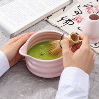 Ensemble d'accessoires pour matcha japonais, MOQ 20 pièces, fouet à matcha rose, bol à matcha, support pour fouet en céramique, kit de cérémonie fait main, personnalisable