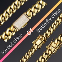 Pulseras y Collares de Cadena Cubana de Latón Chapado en Oro de 14K y 18K de 10mm-25mm Cadena de Eslabones Cubanos Sólidos y Pesados Estilo Miami Hip Hop para Hombre