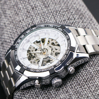 Montre mécanique automatique pour homme en acier inoxydable de luxe promotionnelle avec cadran en verre, pointeur, réserve de marche