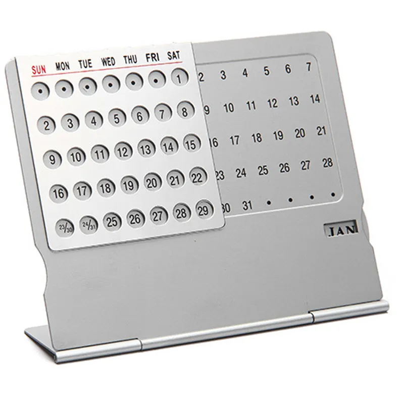 Calendario perpetuo da scrivania in piedi stampato in alluminio 2024 per campione gratuito di promozione