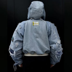DiZNEW <span class=keywords><strong>giacca</strong></span> in <span class=keywords><strong>Denim</strong></span> <span class=keywords><strong>oversize</strong></span> personalizzata con fodera in montone e toppe sfilacciate da uomo - Product Image 3