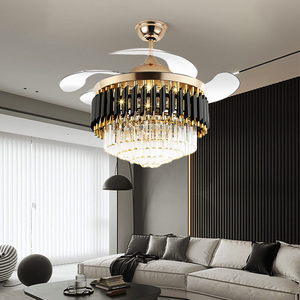 With Middle Lamp Size Beautiful Chandeliers &amp; Pendant <strong>Lights</strong> Elegant 42-Inch Round Retractable <strong>Crystal</strong> <strong>LED</strong> <strong>Ceiling</strong> Fan - Product Image 2
