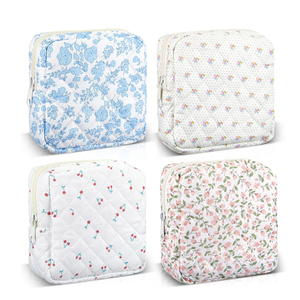 Sac de rangement matelassé personnalisé pour serviettes hygiéniques, mini-sacs de voyage, porte-monnaie et rangement domestique, motif floral, petit format, portable et mignon - Product Image 1