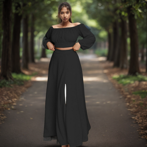 Price Solid Color Off Shoulder Long Sleeve Wide Leg <b>Pant</b> Set for Women Fashion - Product Image 4