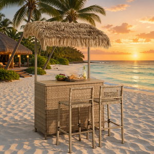 Ensemble de bar de piscine en acier robuste, ensemble bistrot en rotin PE avec design Tiki Hut - Product Image 2