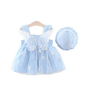 Vestido de Verano Estilo Coreano para Niñas, Corte en A, de Algodón, con Estampado Floral, Tela Transpirable y Sombrero de Paja - Product Image 6