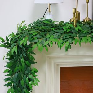 Guirlande de feuilles de saule artificielles en soie, aspect naturel, 1,7 m, style rustique, fausse vigne, pour décoration italienne Ruscus - Product Image 3