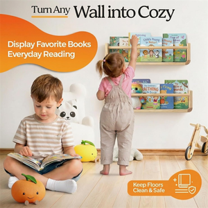 Großhandel Natürliches Holz Kinderzimmer Bücherregal Wandmontiertes Schwebendes Bücherregal für Kinderzimmer - Product Image 2