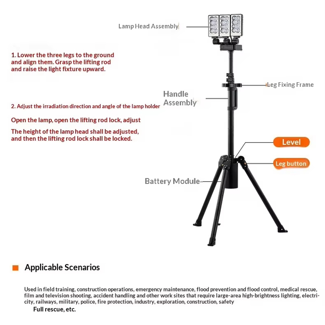 TY6125B Panoramic Mobile DC/AC LED Lighting System Tripod Aluminum Alloy 15000LM 100000 Hours IP65 360 Beam Angle Portable Light