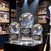 Trophée sphérique de baseball en cristal gravé au laser sur mesure, base carrée, récompense sportive pour le jeu des All-Stars