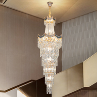 Luxe Grand Escalier Or K9 Cristal Villa Banquet Lustre Lumière Couloir Éclairage pour Hôtel Hall Maison Suspension Lampe