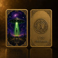 Barre de cuivre fin personnalisée de 1 OZ, double face, motif OVNI, extraterrestre, étoile, tarot, nébuleuse du désert, objet de collection, cadeau artistique