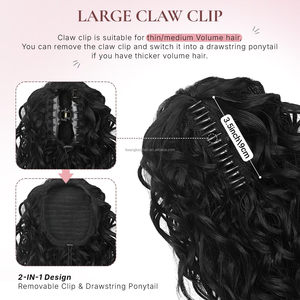 Extension <span class=keywords><strong>per</strong></span> Coda di Cavallo Sintetica Naturale Ondulata, Coda di Cavallo Ricciola con Coulisse, Extension <span class=keywords><strong>per</strong></span> Capelli a Onda Profonda da 14 Pollici - Product Image 4