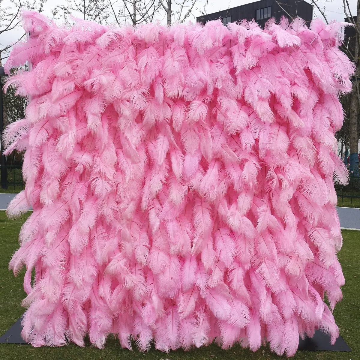 5D закатанная розовая стена из страусиных перьев для декора свадебного торжества