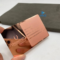 Tarjeta de Visita Metálica Brillante con Efecto Espejo, Color Oro Rosa