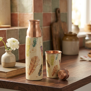 Thermos en cuivre avec motif floral, bouteille de voyage portable avec couvercle - Product Image 4