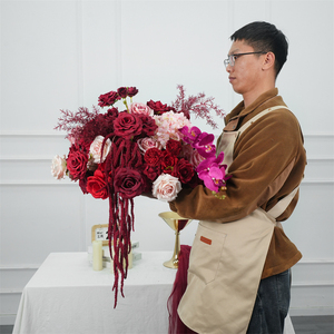 Factory wholesale Luxury <b>Artificial</b> silk Red 40cm Flower Ball for Wedding Table Dining Centerpieces - Product Image 3