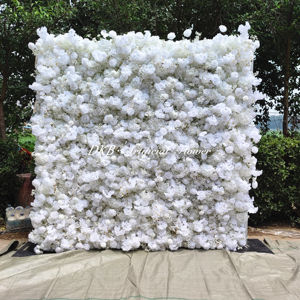 DKB personalizado de alta calidad de seda Rosa Blanca enrollar Pared de flores 3D/5d 8ft * 8ft bebé aliento flor pared telón de fondo - Product Image 3