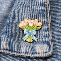 Lot de broches fleurs délicates en émail souple plaqué or, tulipe rose imprimée UV, pour nœud bleu, artisanat métallique, épingles à chapeau, moulage