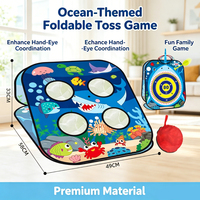 Jeu de lancer de sacs de haricots en plastique pliable 5 en 1, double face, thème animaux marins, avec jeu de Cornhole, cible de fléchettes et jeu de anneaux adhésifs, jouet d'extérieur