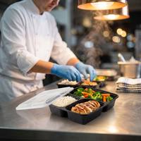 Boîte alimentaire jetable en PP pour restaurant, 3 compartiments, avec couvercle transparent, boîte à lunch en plastique pour livraison de repas