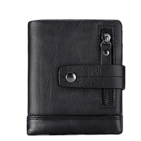 Dompet kulit sapi asli pria, dompet kartu kulit kuda gila Retro buatan tangan dengan fitur RFID sederhana