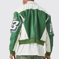 Blouson de Course Nascar Vintage Imperméable en Cuir Véritable Fait Sur Mesure pour Homme Brodé de Chenille