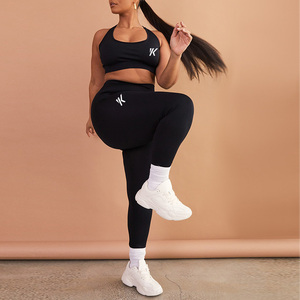 Ensemble soutien-gorge et legging de <span class=keywords><strong>sport</strong></span> 220 g/m² léger polyester spandex <span class=keywords><strong>grande</strong></span> <span class=keywords><strong>taille</strong></span> noir dos nageur vêtements pour femmes - Product Image 6