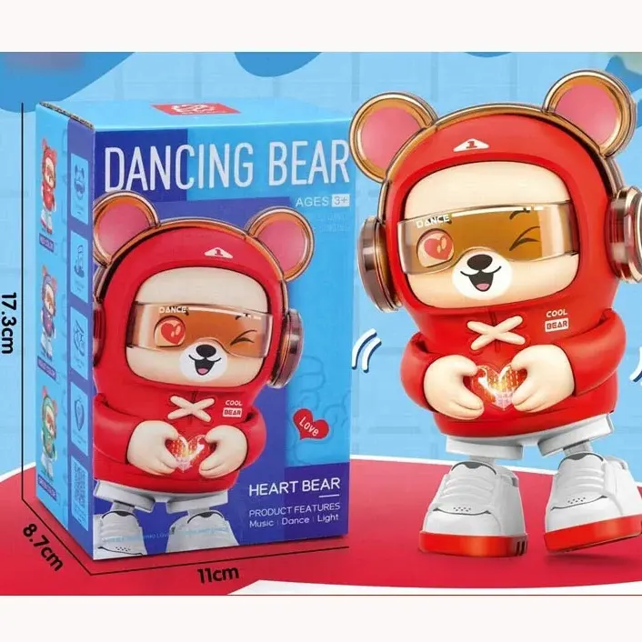 Novo cartoon balançando luz colorida música Coração Urso animal elétrico dançando andando Coração Urso brinquedo do bebê B/O brinquedos
